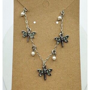 Top Shelf Jewelry Silver Dragonfly Pearl Necklace Whimsical Bohemian Fairycore
